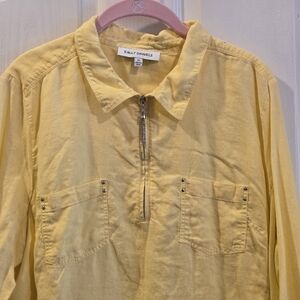 Linen Blend Popover Top Yellow XL Beach Beachy Vacation Tropical